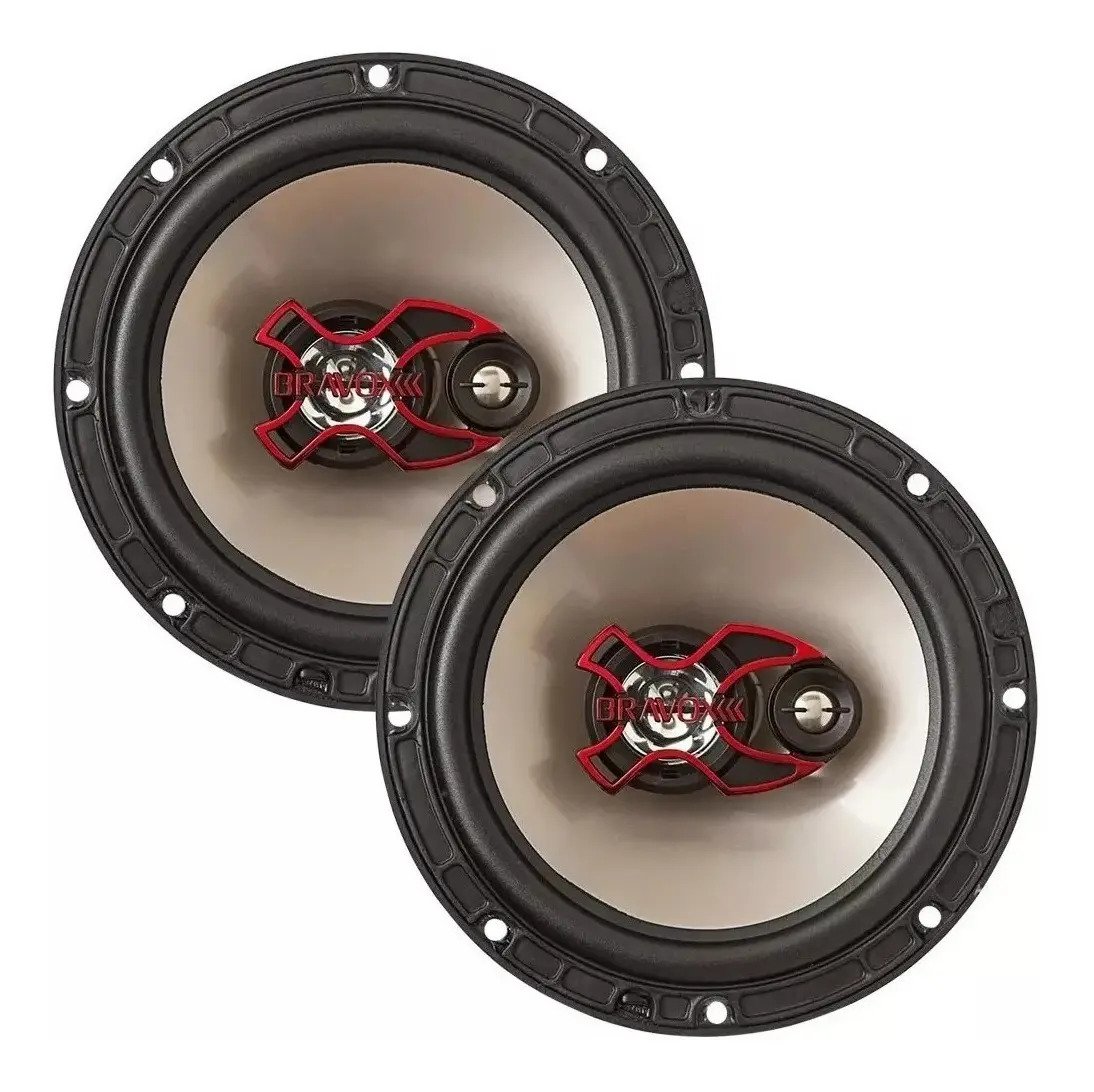 Alto-falante Bravox B3X60X triaxial de 6 polegadas, preto e prata, par