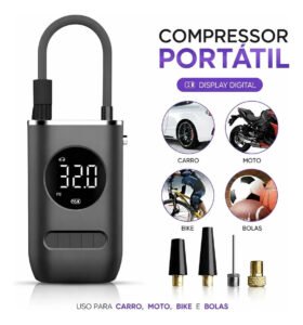 Calibrador digital de pneu portátil com compressor USB e visor de pressão
