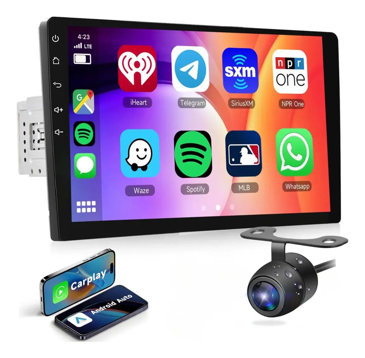 Central multimídia 9 polegadas 1 DIN com Android Auto, CarPlay e câmera de ré