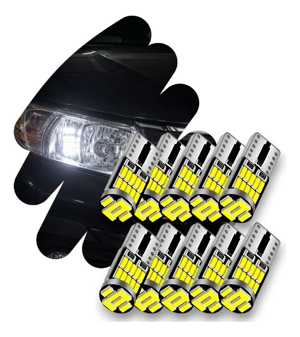 Kit com 10 lâmpadas pingo T10 LED canbus branco 6500K