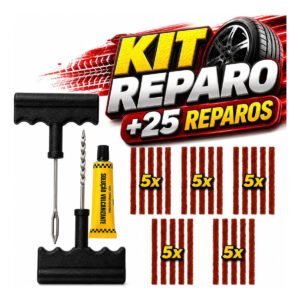 Kit de reparo de pneu sem câmara com 25 remendos tipo macarrão e ferramentas