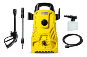 Lavadora de alta pressão Kärcher Compacta amarela de 1.500 PSI para lavar carro