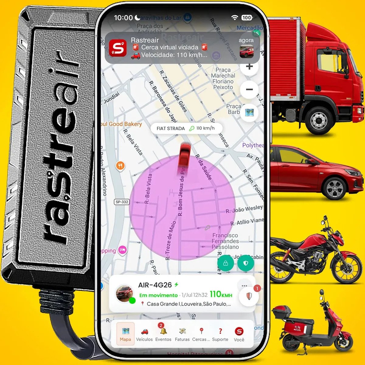 Rastreador GPS veicular 4G com aplicativo de localização em tempo real